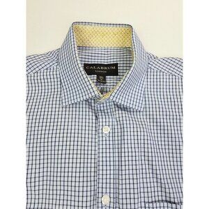 Calabrum London Slim Fit Size 15.5 34/35 Medium Mens Blue Check Spread Collar